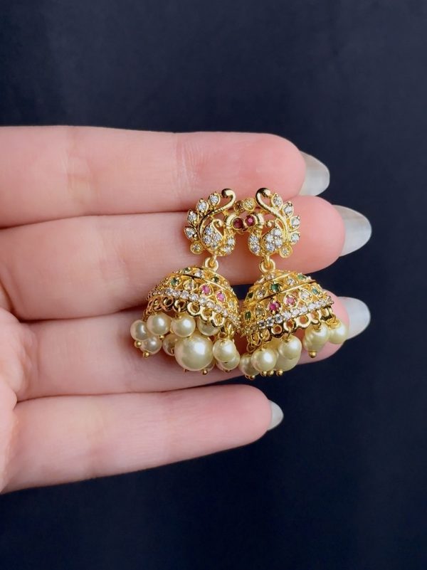 South Indian peacock choker set with stones and jhumka earrings
