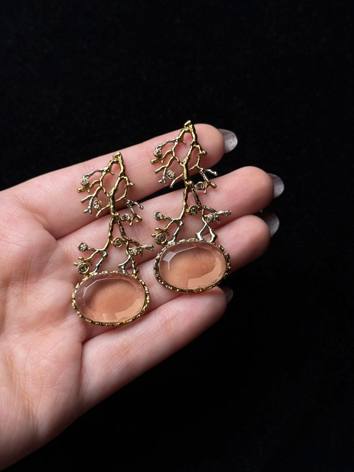 Treetop Whispers Gemstone Branch Earrings beige