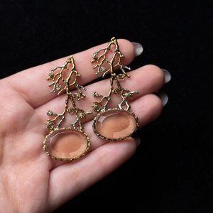 Treetop Whispers Gemstone Branch Earrings beige