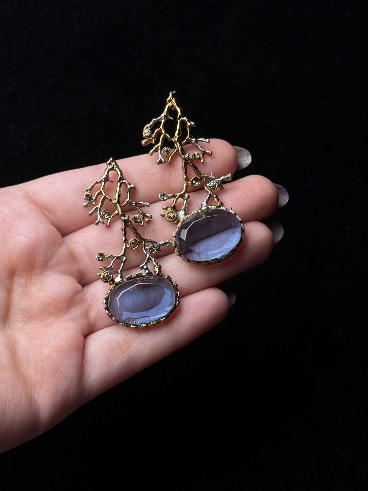 Treetop Whispers Gemstone Branch Earrings blue