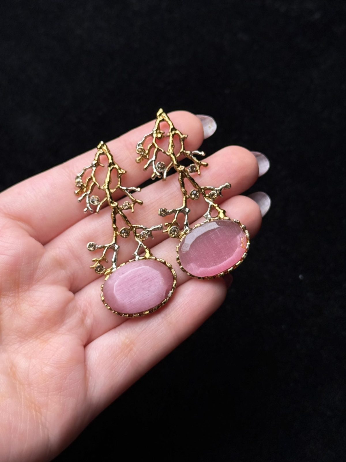 Treetop Whispers Gemstone Branch Earrings pink