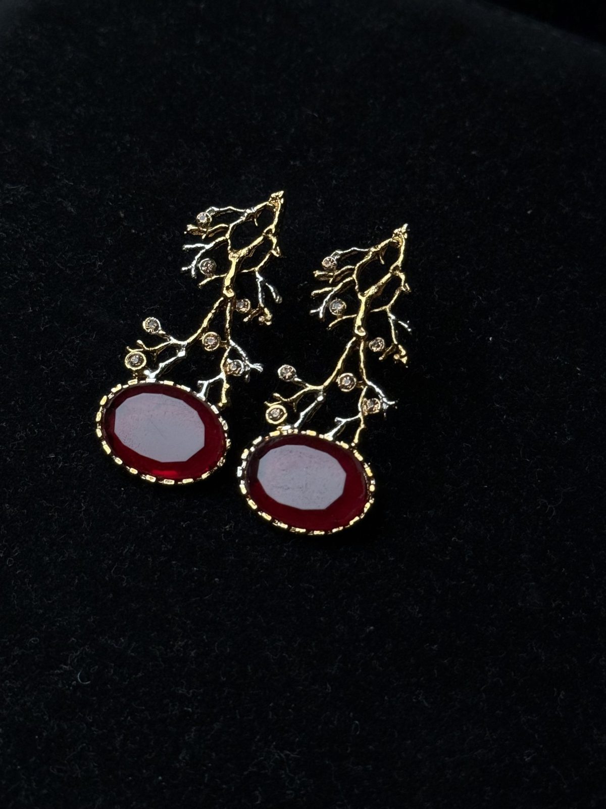 Treetop Whispers Gemstone Branch Earrings red