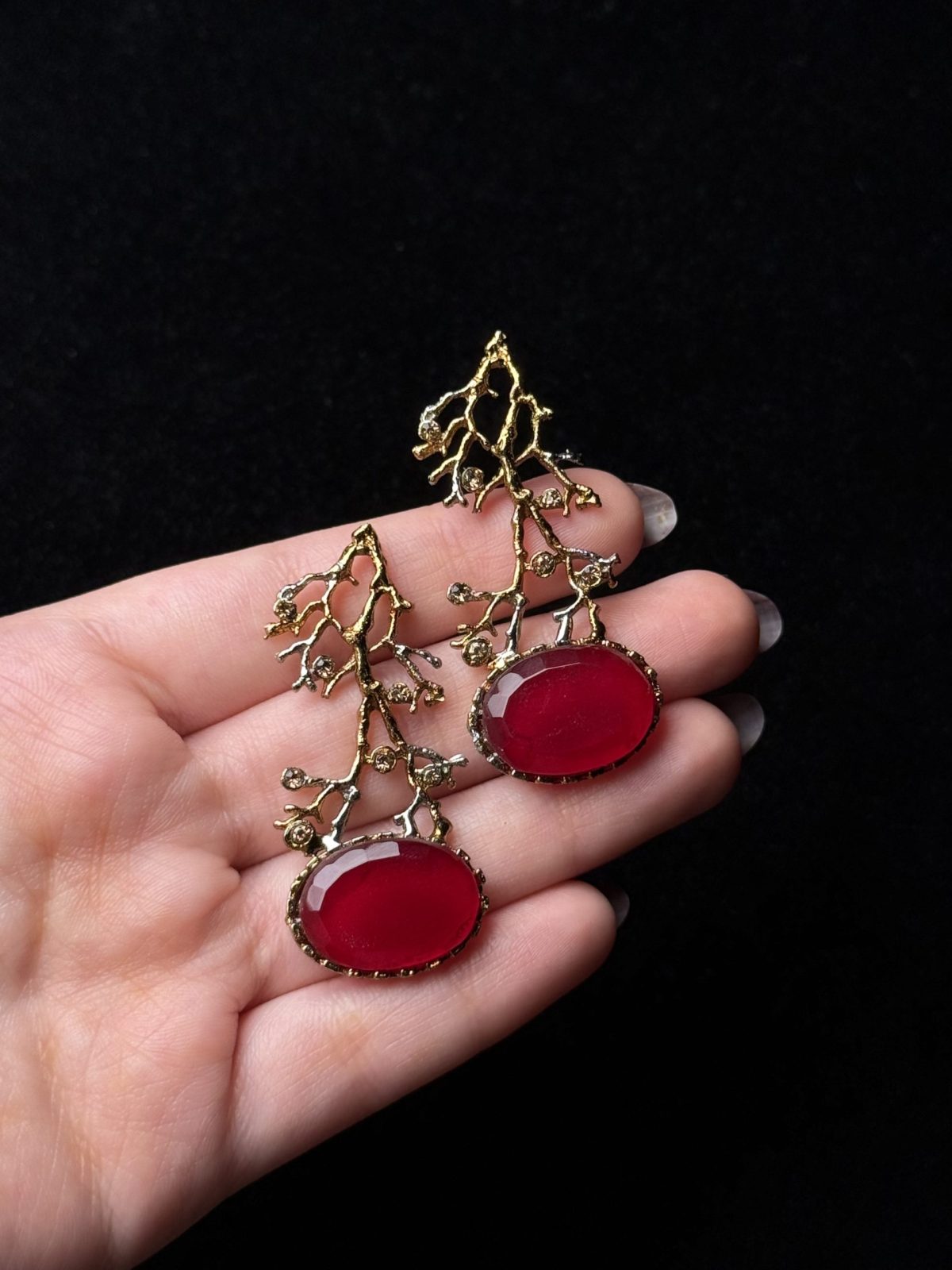 Treetop Whispers Gemstone Branch Earrings red
