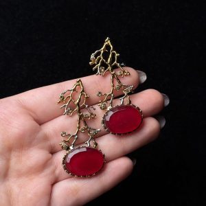 Treetop Whispers Gemstone Branch Earrings red