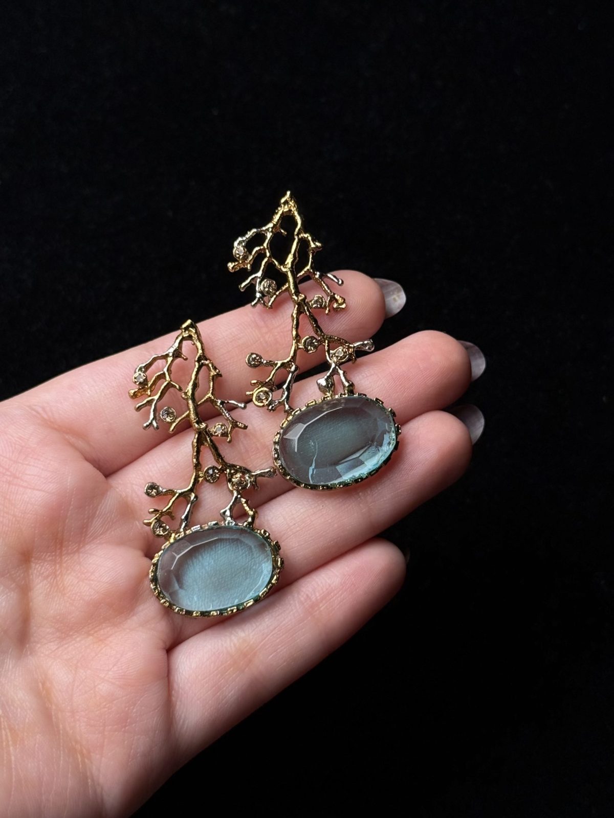 Treetop Whispers Gemstone Branch Earrings light blue