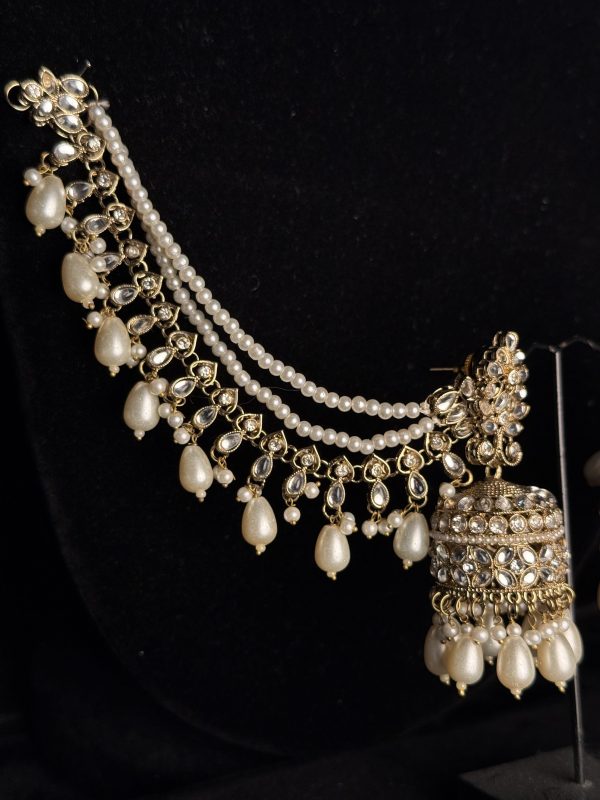 Trikon jhumka earrings with pearl drops and sahara chains