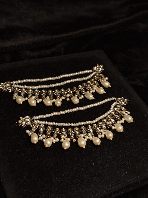 Trikon jhumka earrings with pearl drops and sahara chains