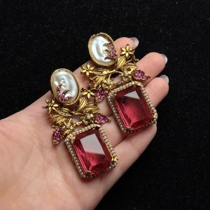 Victorian Bloom Pearl & Gemstone Drop Earrings watermelon pink