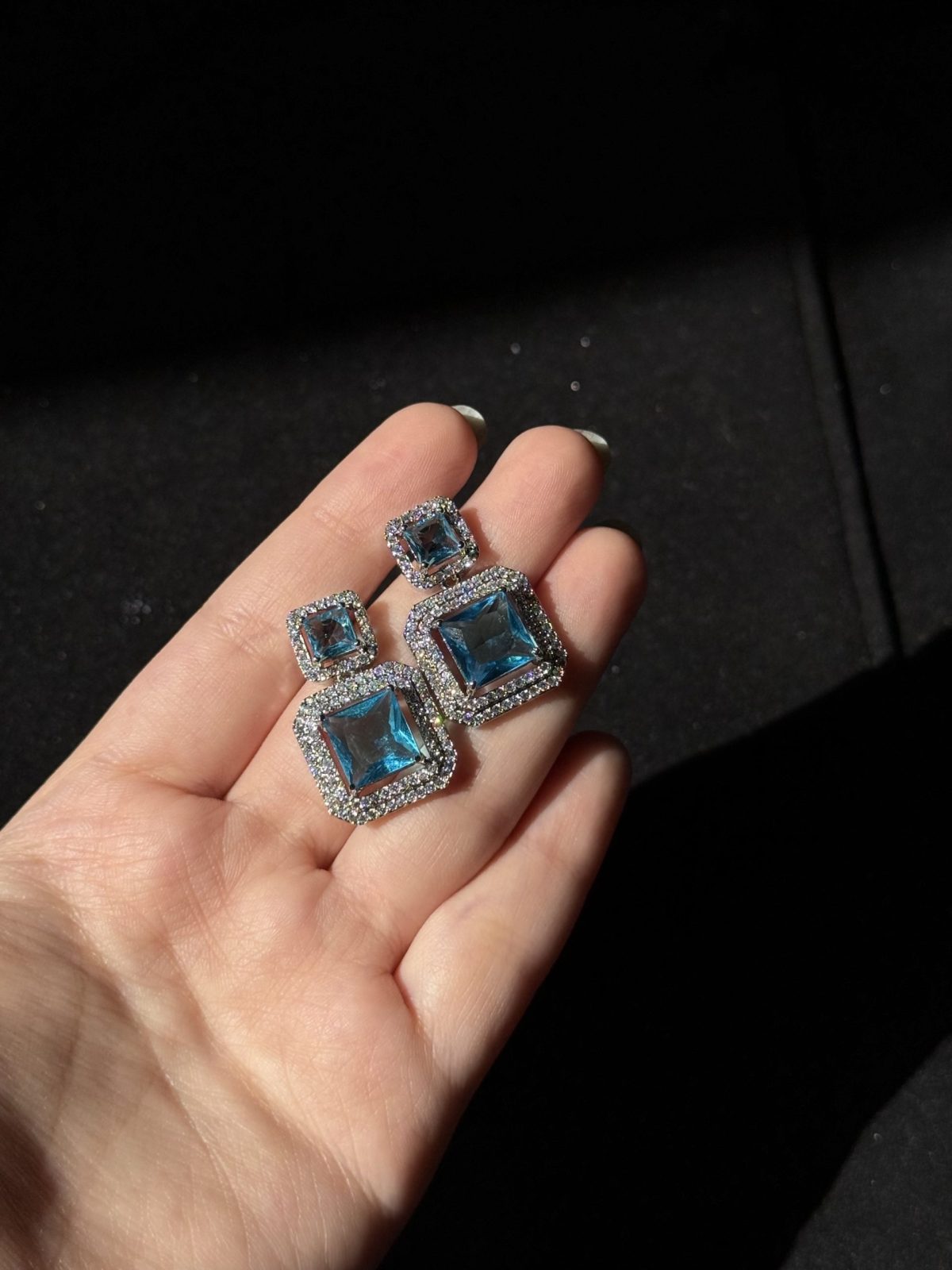Square Cushion Crystal Stud aqua