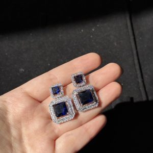 Square Cushion Crystal Stud dark blue