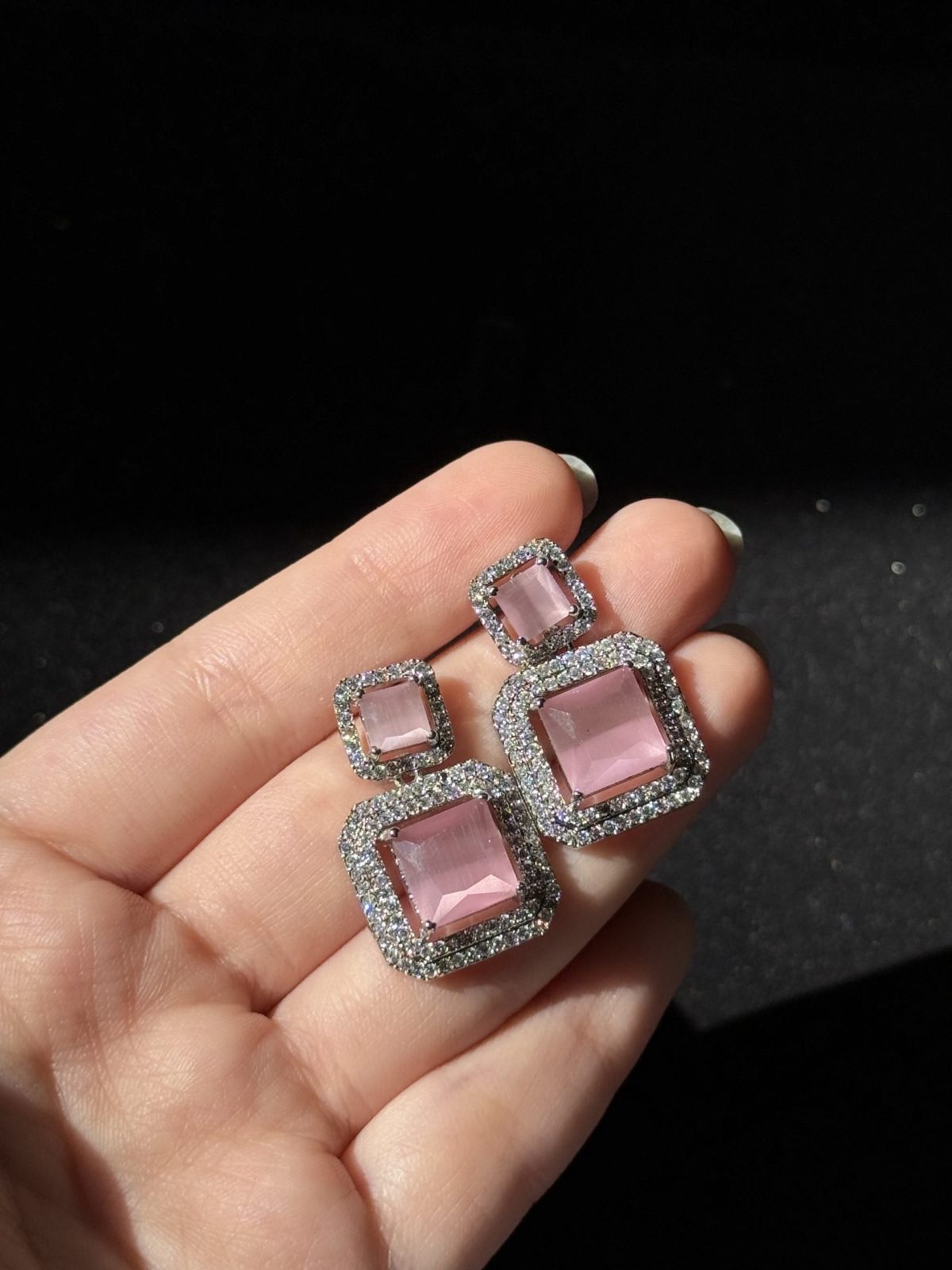 Square Cushion Crystal Stud pink