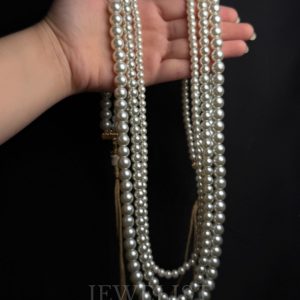 Three strand classic white pearl long necklace