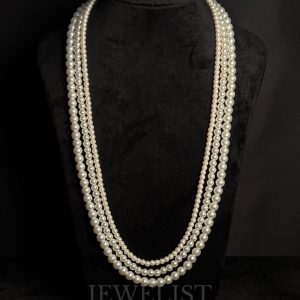 Three strand classic white pearl long necklace (mala)