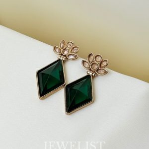 AD Rhombus Crystal Stud Earrings in Emerald Green - Jewelist.pk Fashion Jewellery