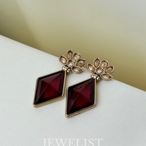 AD Rhombus Crystal Stud Earrings in Maroon - Jewelist.pk Fashion Jewellery