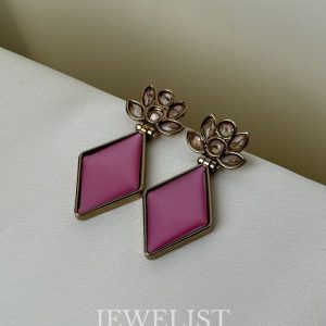 AD Rhombus Crystal Stud Earrings in Pink - Jewelist.pk Fashion Jewellery