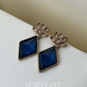 AD Rhombus Crystal Stud Earrings in Royal Blue - Jewelist.pk Fashion Jewellery