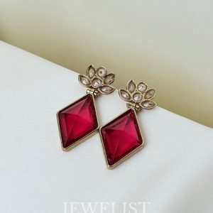 AD Rhombus Crystal Stud Earrings in Watermelon Pink - Jewelist.pk Fashion Jewellery