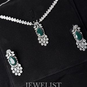 Emerald Gala Necklace and Earrings Set - Green Stone Artificial Jewellery by Jewelist.pk