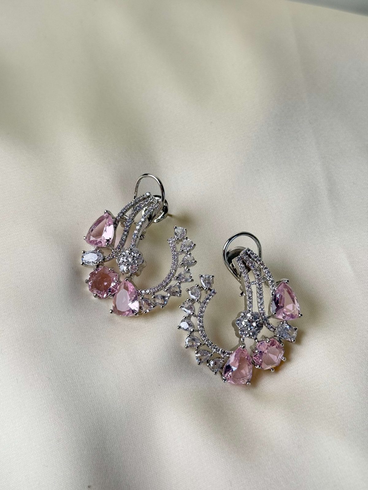 Galaxy Silver Hoop Studs with Pink Gemstones - Jewelist.pk (Fashion Jewellery)
