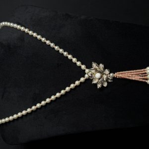 Flower Pearl Sautoir Necklace (Long Fashion Jewellery Mala) Pink - Jewelist.pk