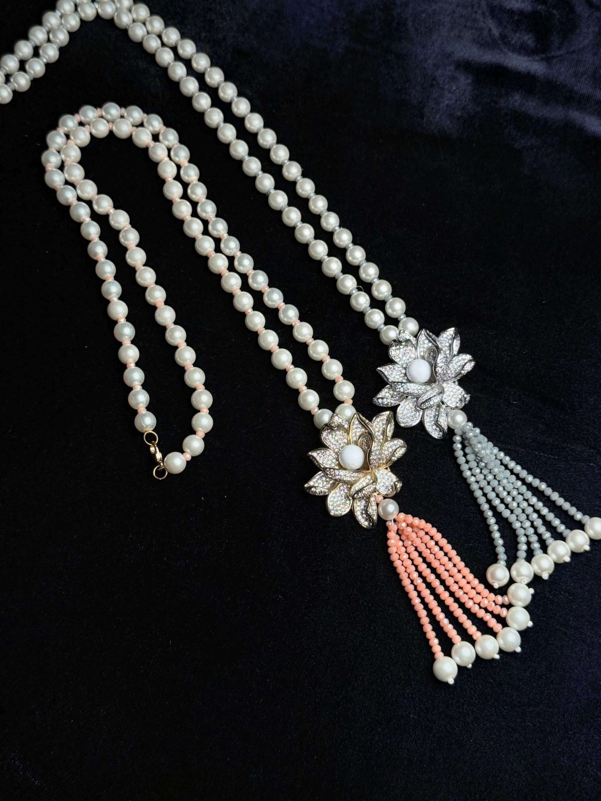 Flower Pearl Sautoir Necklace (Long Fashion Jewellery Mala) - Jewelist.pk