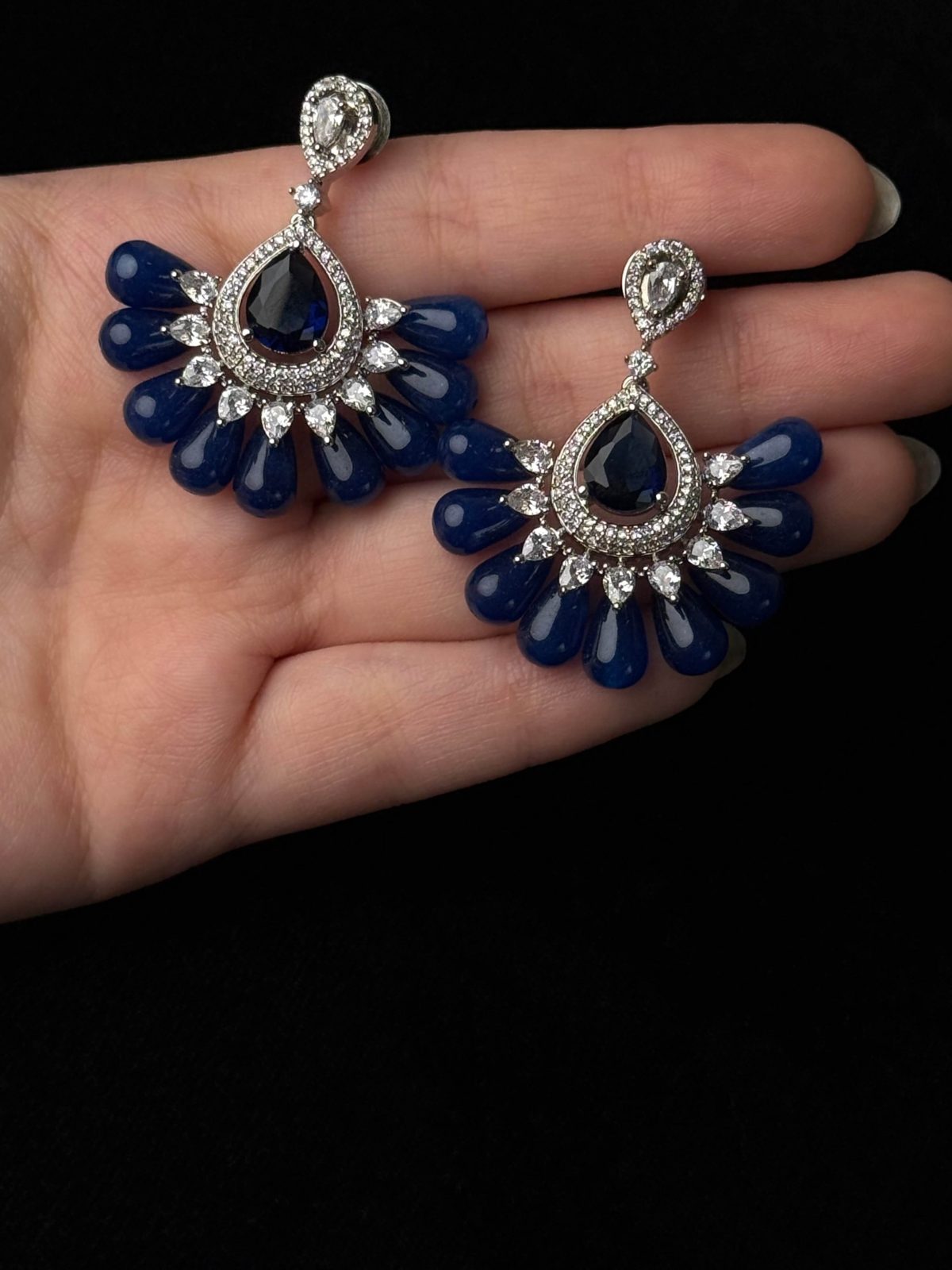 Jewel Fan Emerald Green Drop Jewellery Earrings in Blue - Jewelist.pk (Fashion Jewellery)