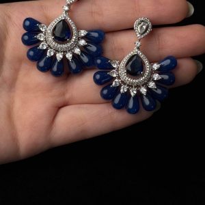 Jewel Fan Emerald Green Drop Jewellery Earrings in Blue - Jewelist.pk (Fashion Jewellery)