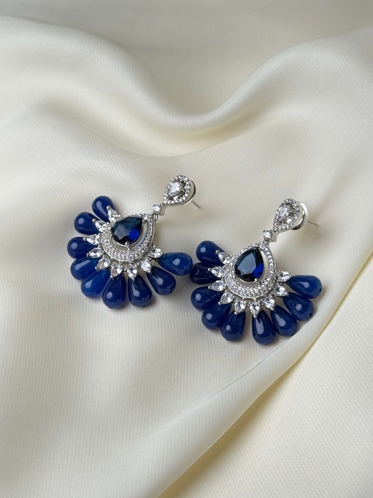 Jewel Fan Emerald Green Drop Jewellery Earrings in Blue - Jewelist.pk (Fashion Jewellery)