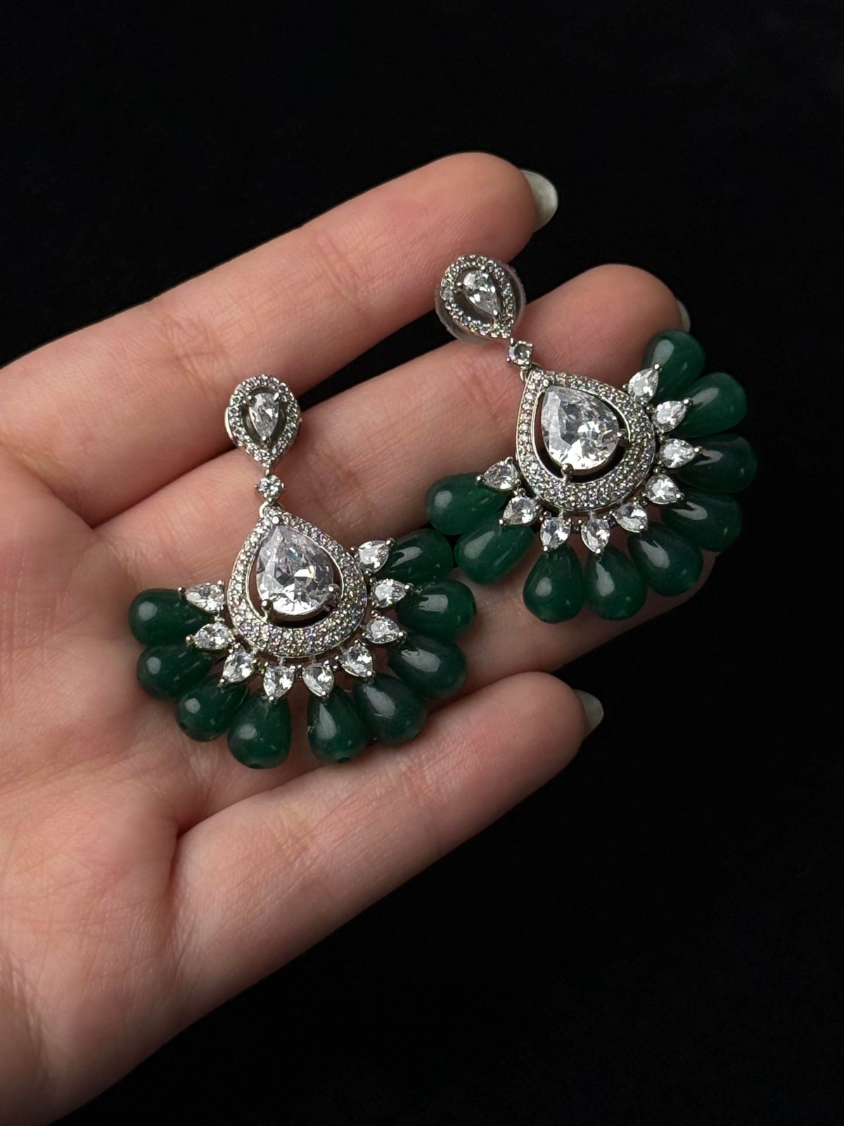 Jewel Fan Emerald Green Drop Jewellery Earrings in Green - Jewelist.pk (Fashion Jewellery)