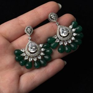 Jewel Fan Emerald Green Drop Jewellery Earrings in Green - Jewelist.pk (Fashion Jewellery)