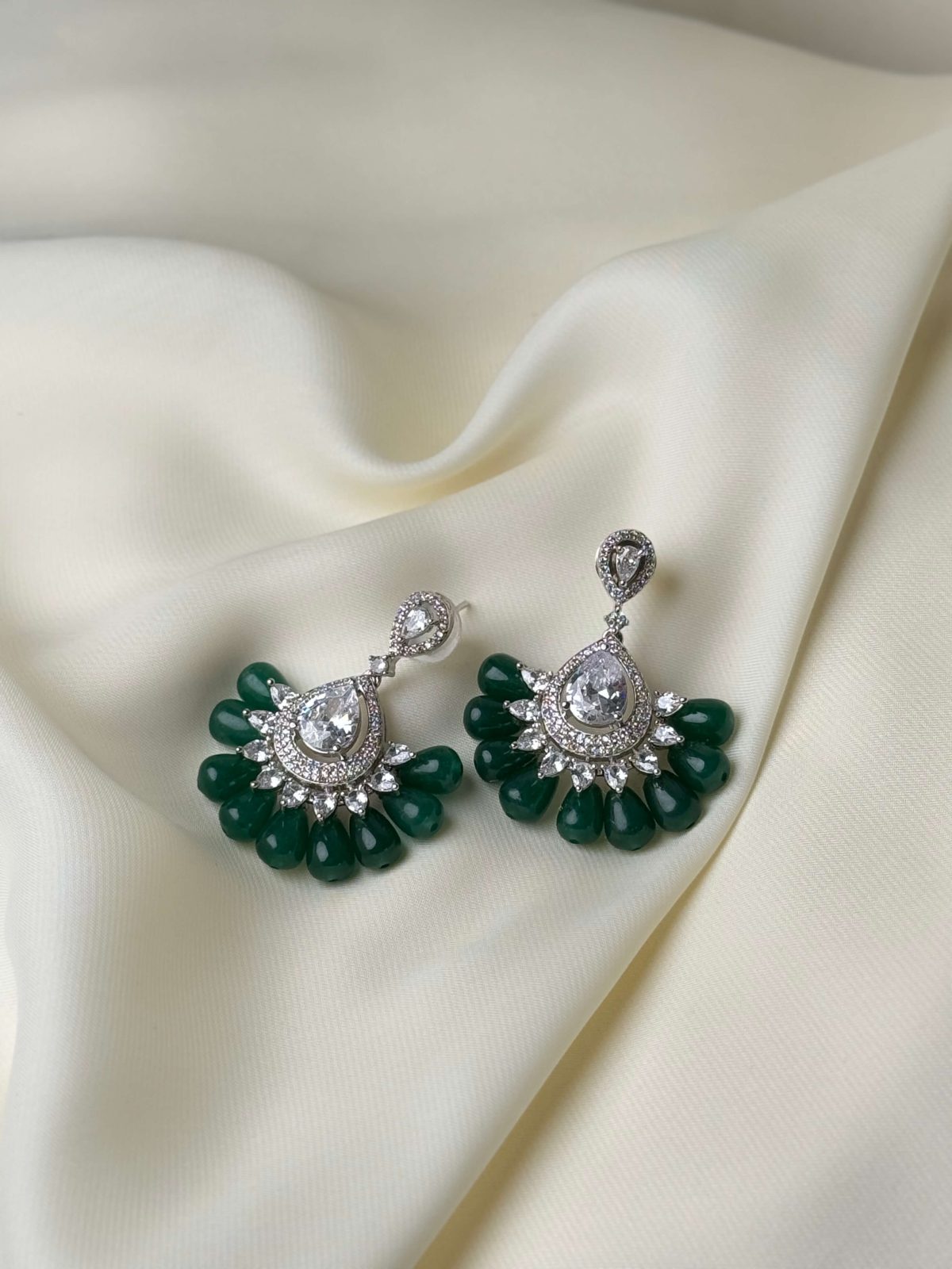 Jewel Fan Emerald Green Drop Jewellery Earrings in Green - Jewelist.pk (Fashion Jewellery)