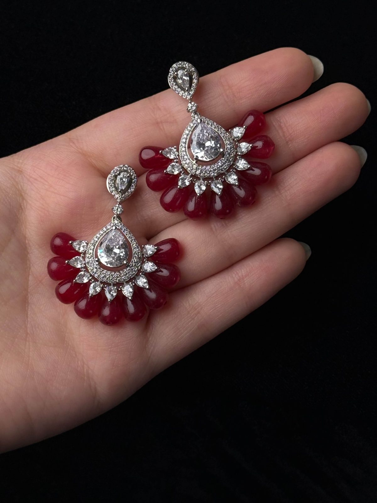 Jewel Fan Emerald Green Drop Jewellery Earrings in Red - Jewelist.pk (Fashion Jewellery)