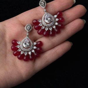 Jewel Fan Emerald Green Drop Jewellery Earrings in Red - Jewelist.pk (Fashion Jewellery)
