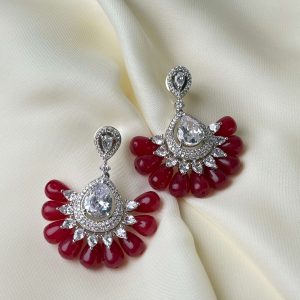 Jewel Fan Emerald Green Drop Jewellery Earrings in Red - Jewelist.pk (Fashion Jewellery)