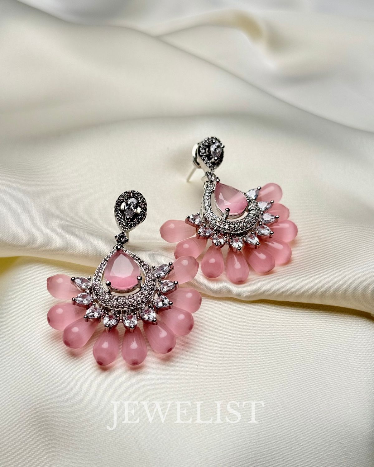 Jewel Fan Baby Pink Drop Jewellery Earrings - Jewelist.pk (Fashion Jewellery)
