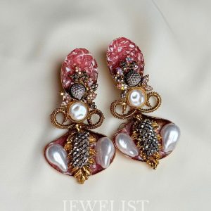 Ornate Reverie Statement Drop Earrings in Pink - Jewelist.pk Artistic Artificial Jewellery