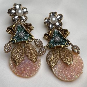 Pixie Bloom Crystal & Pearl Drop Earrings in dark green] - Jewelist.pk