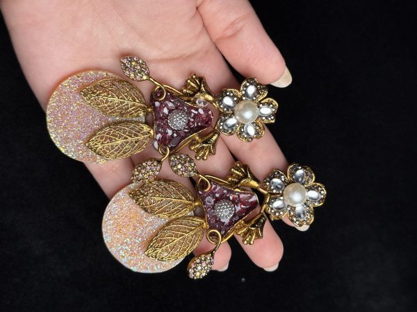 Pixie Bloom Crystal & Pearl Drop Earrings in maroon - Jewelist.pk