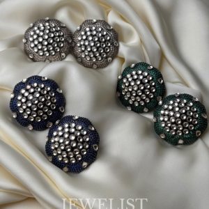 Peacock Enamel Crystal Stud Earrings in Green, Blue, and Champagne - Jewelist.pk Artificial Jewellery