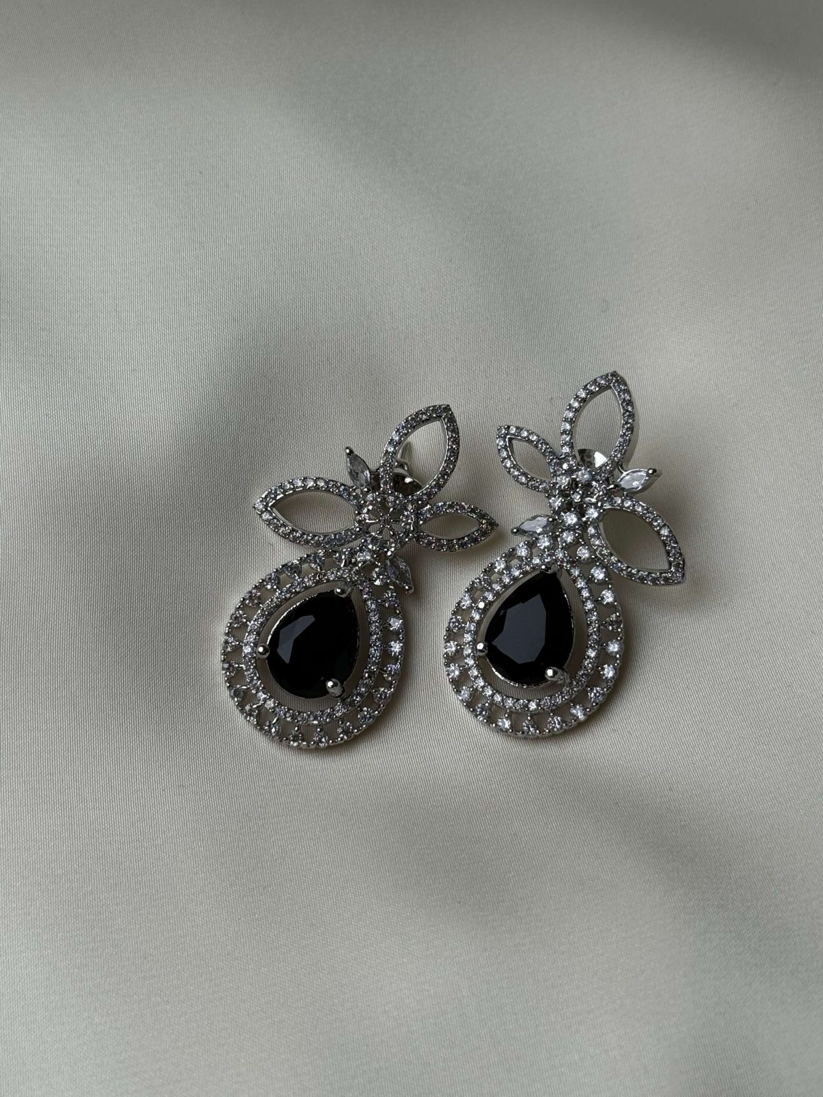 Petal Leaf Crystal Drop Jewellery Earrings in Black - Jewelist.pk (Fashion Jewellery)