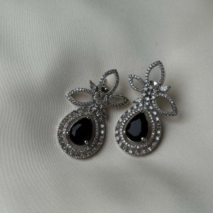 Petal Leaf Crystal Drop Jewellery Earrings in Black - Jewelist.pk (Fashion Jewellery)