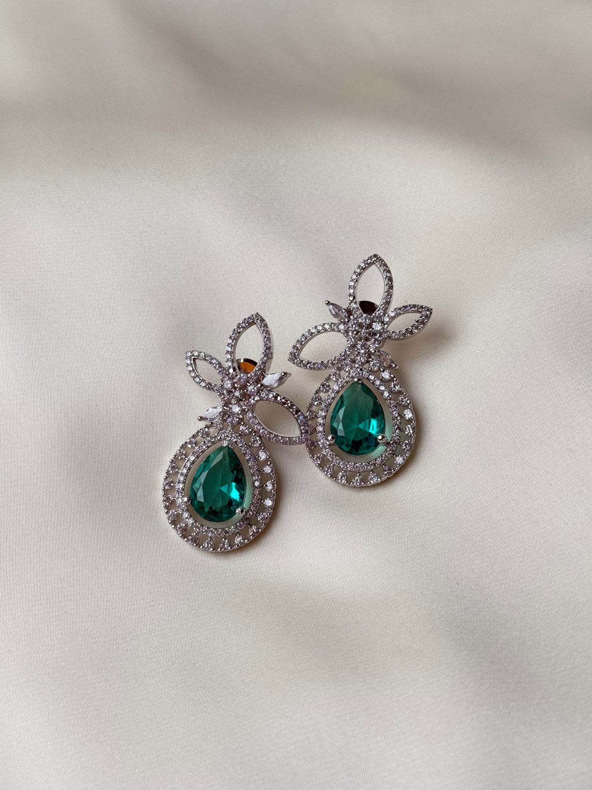Petal Leaf Crystal Drop Jewellery Earrings in Emerald Green - Jewelist.pk (Fashion Jewellery)