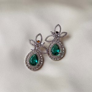 Petal Leaf Crystal Drop Jewellery Earrings in Emerald Green - Jewelist.pk (Fashion Jewellery)