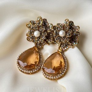Prism Bloom Gemstone & Crystal Drop Jewellery Earrings in champagne - Jewelist.pk (Fashion Jewellery)