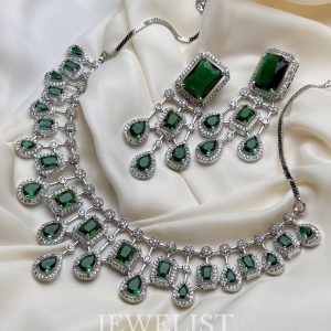 Regal Emerald Drop Necklace Set with Matching Earrings - Green Stone Artificial Jewellery by Jewelist.pk