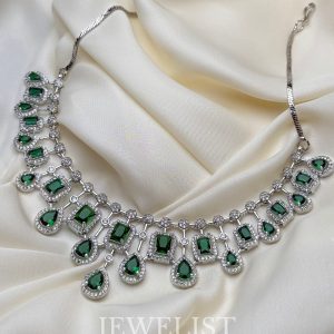 Regal Emerald Drop Necklace Set with Matching Earrings - Green Stone Artificial Jewellery by Jewelist.pk