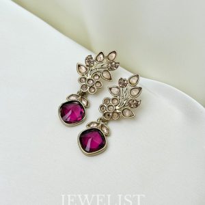 Regal Gardenia Drop Earrings in Magenta with Floral Design - Jewelist.pk Artificial Jewellery