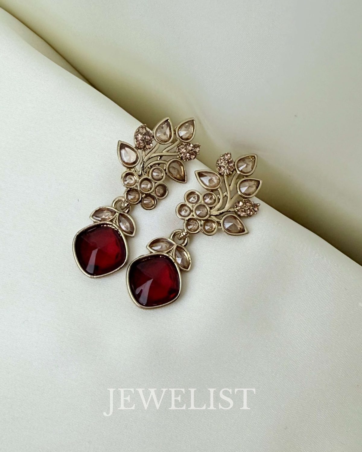 Regal Gardenia Drop Earrings in Red with Floral Design - Jewelist.pk Artificial Jewellery