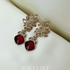 Regal Gardenia Drop Earrings in Red with Floral Design - Jewelist.pk Artificial Jewellery